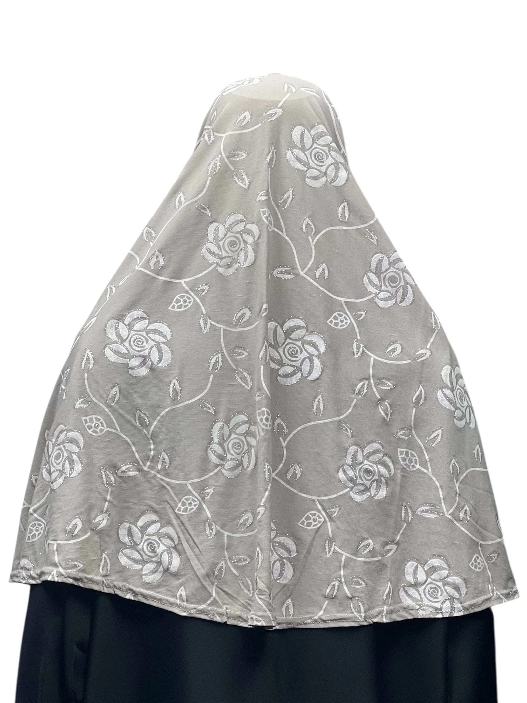 Girls Fancy Hijab Glitter Flowers - Light Gray - Image 3