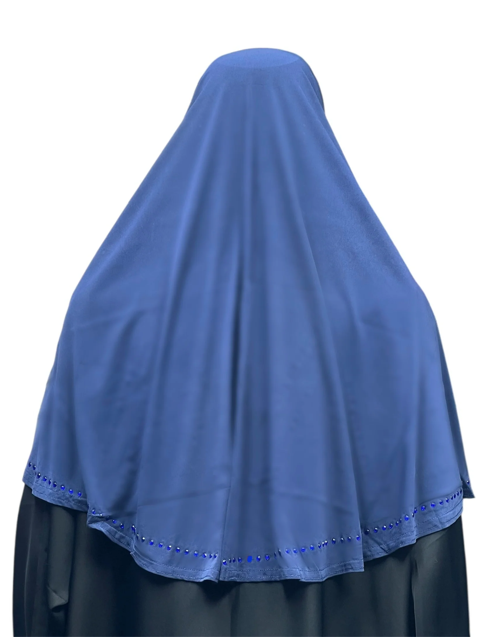Girls Solid 1 Piece Slip On Hijab with Rhinestones  - Navy Blue - Image 3