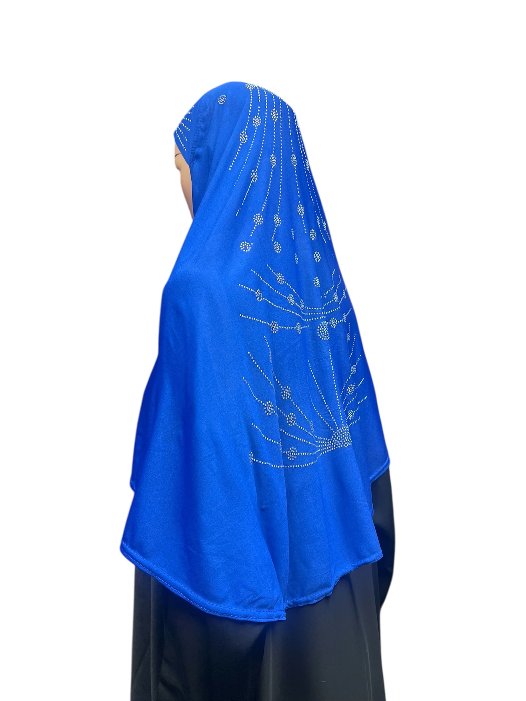 Girls Solid 1 Piece Slip On Hijab with Rhinestones  - Royal Blue - Image 4