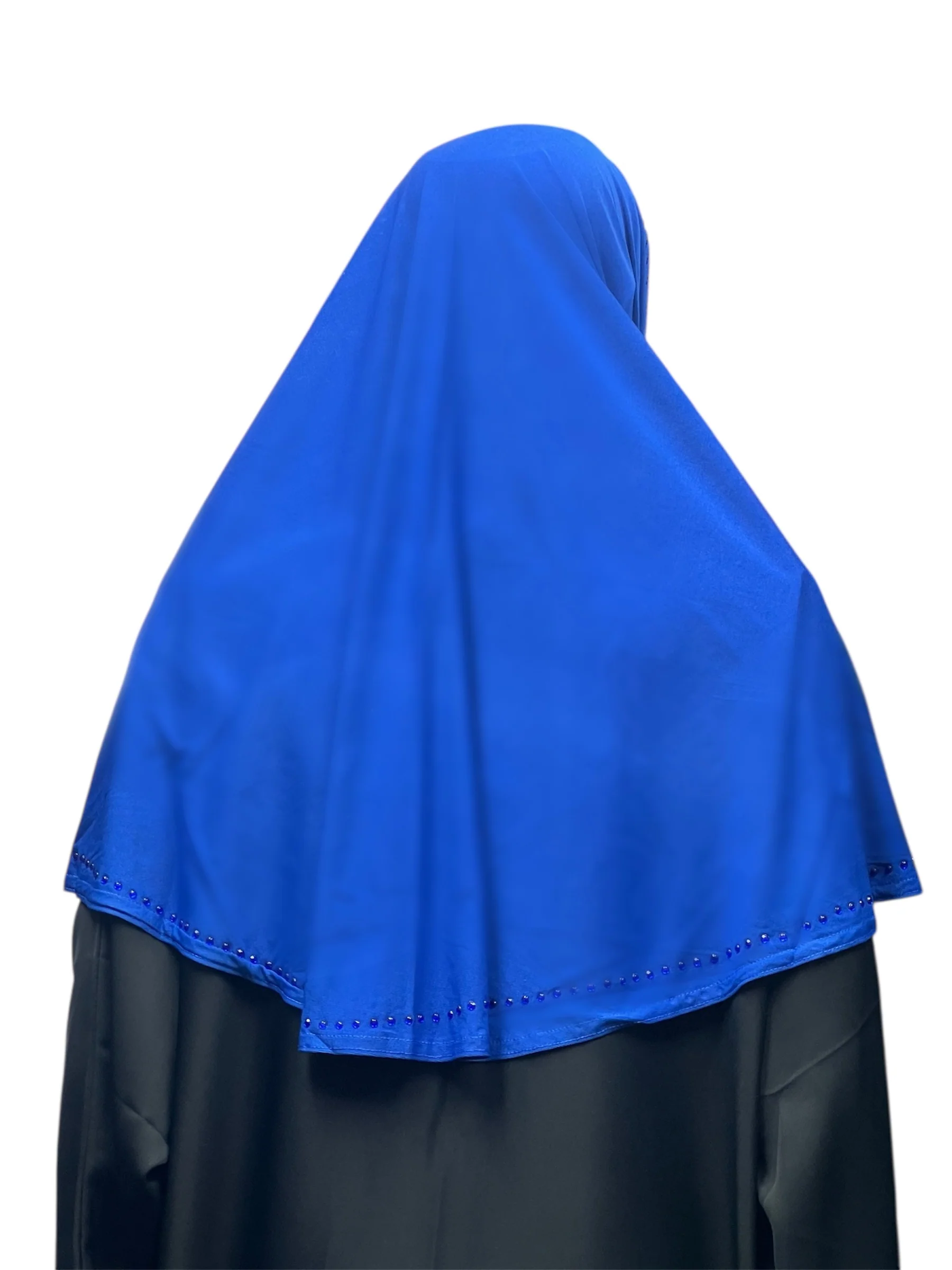 Girls Solid 1 Piece Slip On Hijab with Rhinestones  - Royal Blue - Image 3
